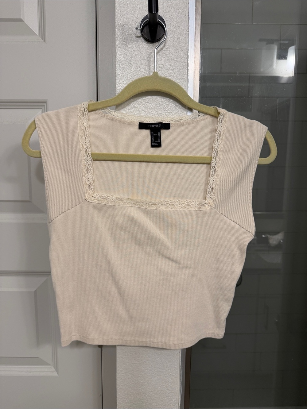 Forever 21 Cream Lace-Trim Square Neck Tank